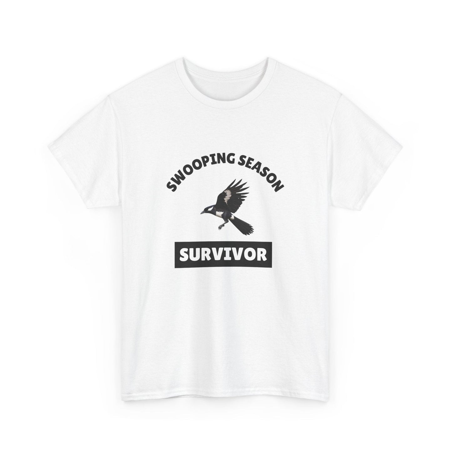 Funny 'Magpies Swooping Survivor?' t-shirt—perfect for Aussies who’ve dodged aggressive magpies
