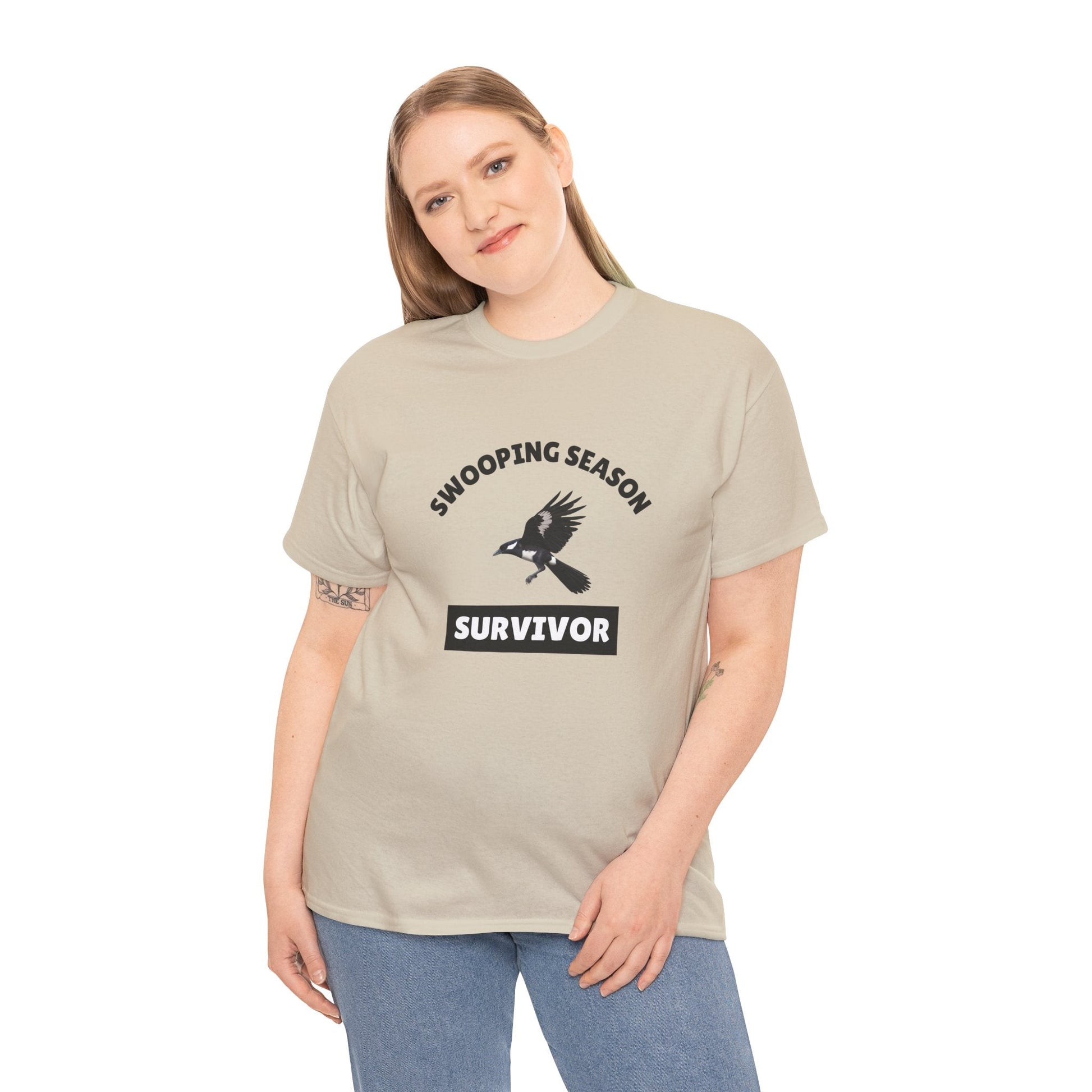 Swooping season veteran? This 'Magpies Swooping Survivor?' t-shirt is made for magpie-dodging Aussies!