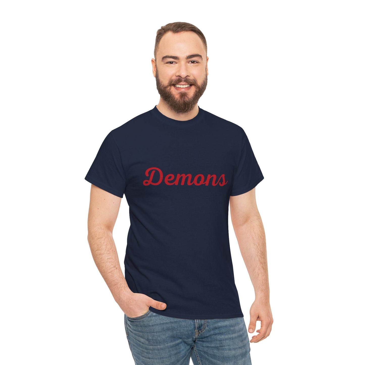 Melbourne Demons t-shirt with Demons text in red and blue colours