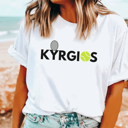 Support Aussie tennis with the 'Kyrgios' t-shirt—perfect for fans of Nick Kyrgios and his electrifying game