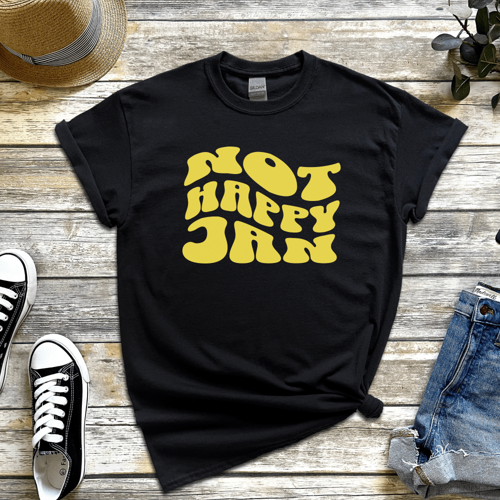 Not Happy Jan' t-shirt, iconic Aussie catchphrase from the Yellow Pages ad, perfect for Australian humour fans