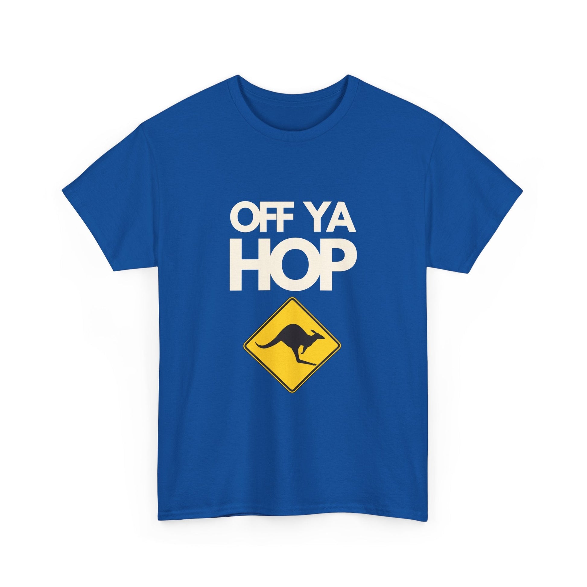 Unisex Aussie slang t-shirt – Off ya hop with kangaroo.