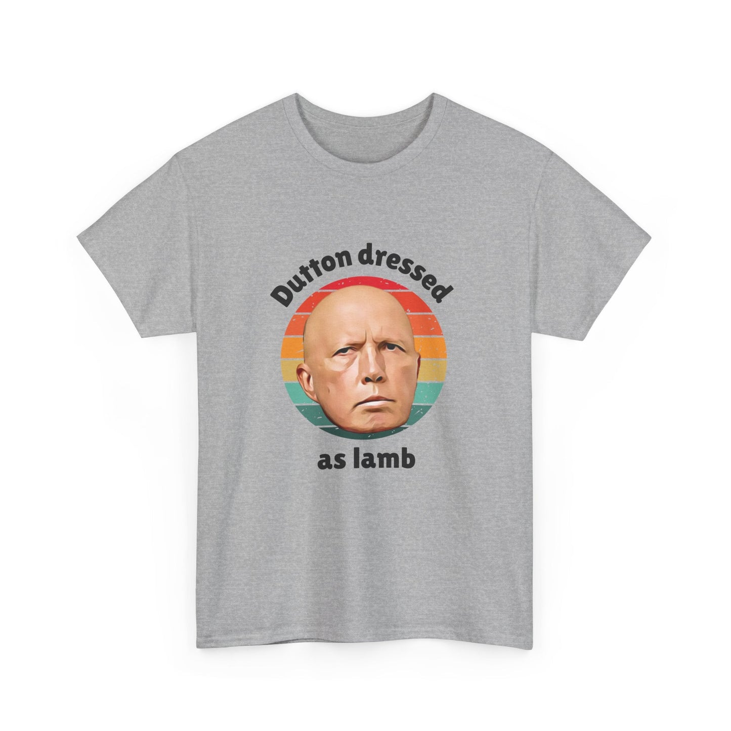 Funny Peter Dutton t-shirt—'Dutton Dressed as Lamb' design, perfect for Aussie political satire lovers