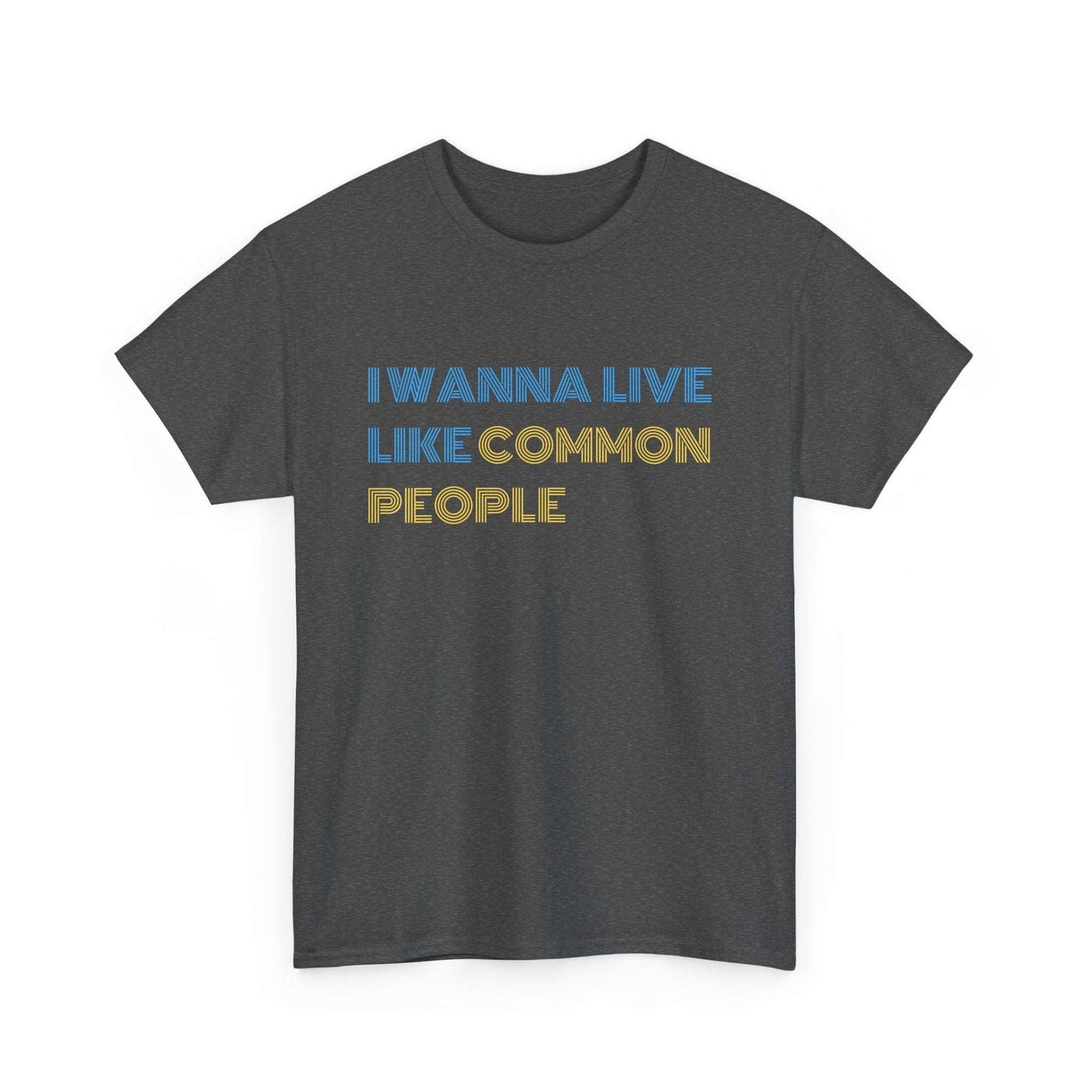 Retro Britpop t-shirt with 'I wanna live like common people' lyric print