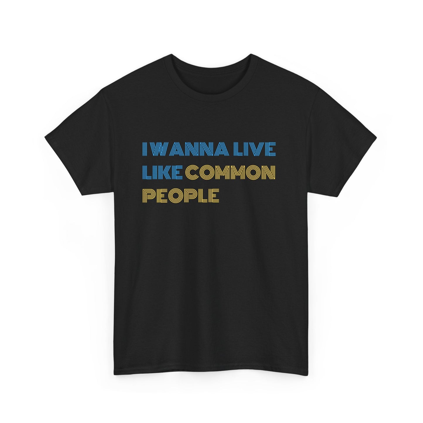 Britpop inspired tee featuring iconic Pulp lyric 'I wanna live like common people