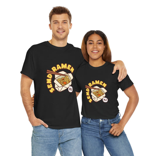 Funny 'Send Ramen' t-shirt with a ramen bowl—perfect for noodle lovers and foodies.