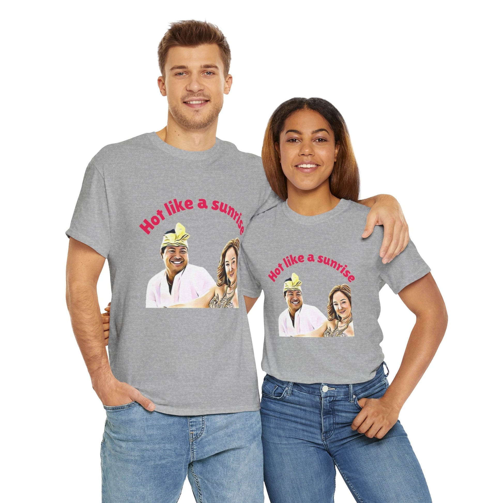 "Hot like a sunrise" tee celebrating beloved AAMI couple Rhonda & Ketut