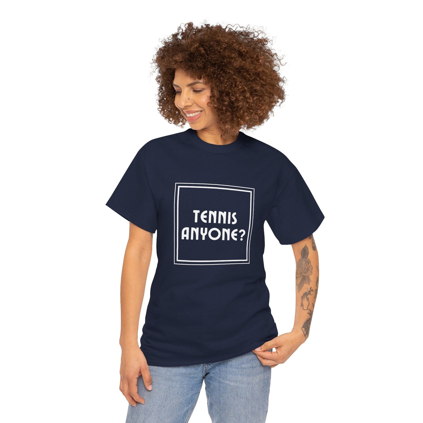 Serve up style with this 'Tennis Anyone?' t-shirt, a great choice for tennis players and court enthusiasts.