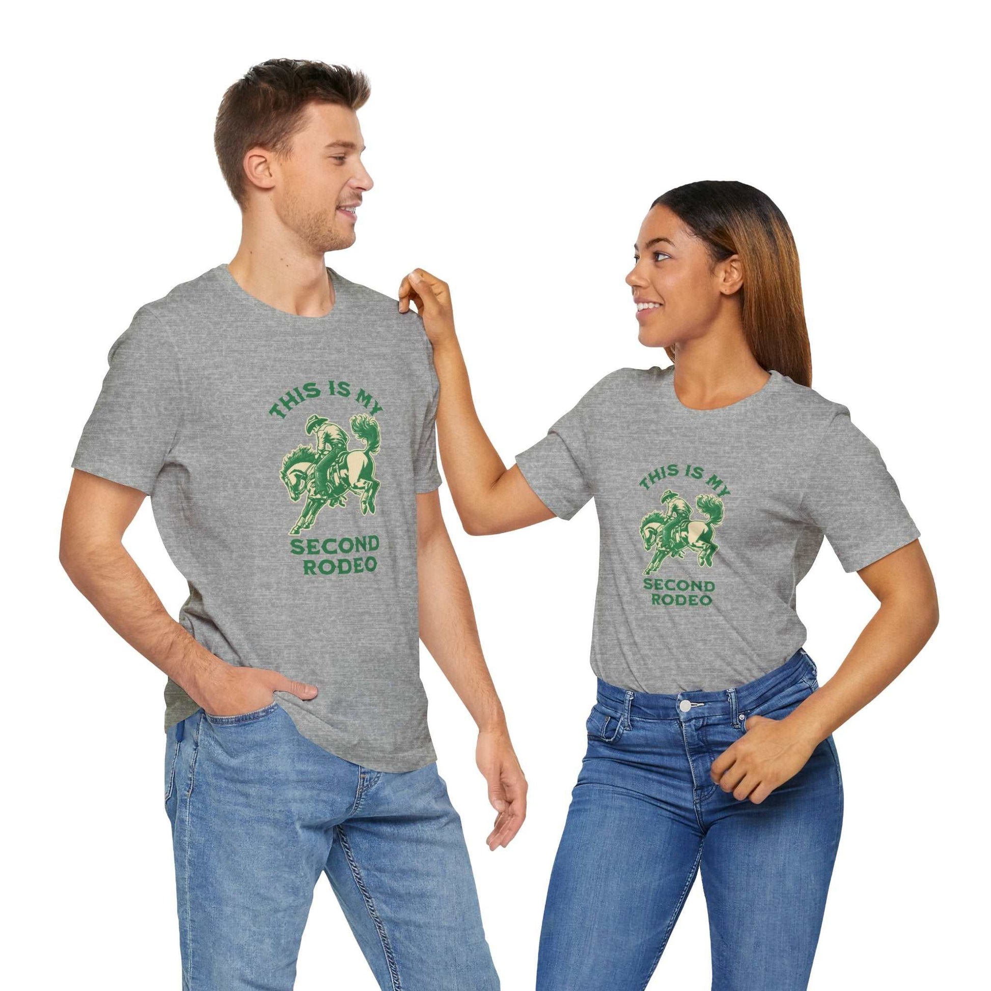 Casual and costume rodeo t-shirt with funny second rodeo design, popular gift in Australia