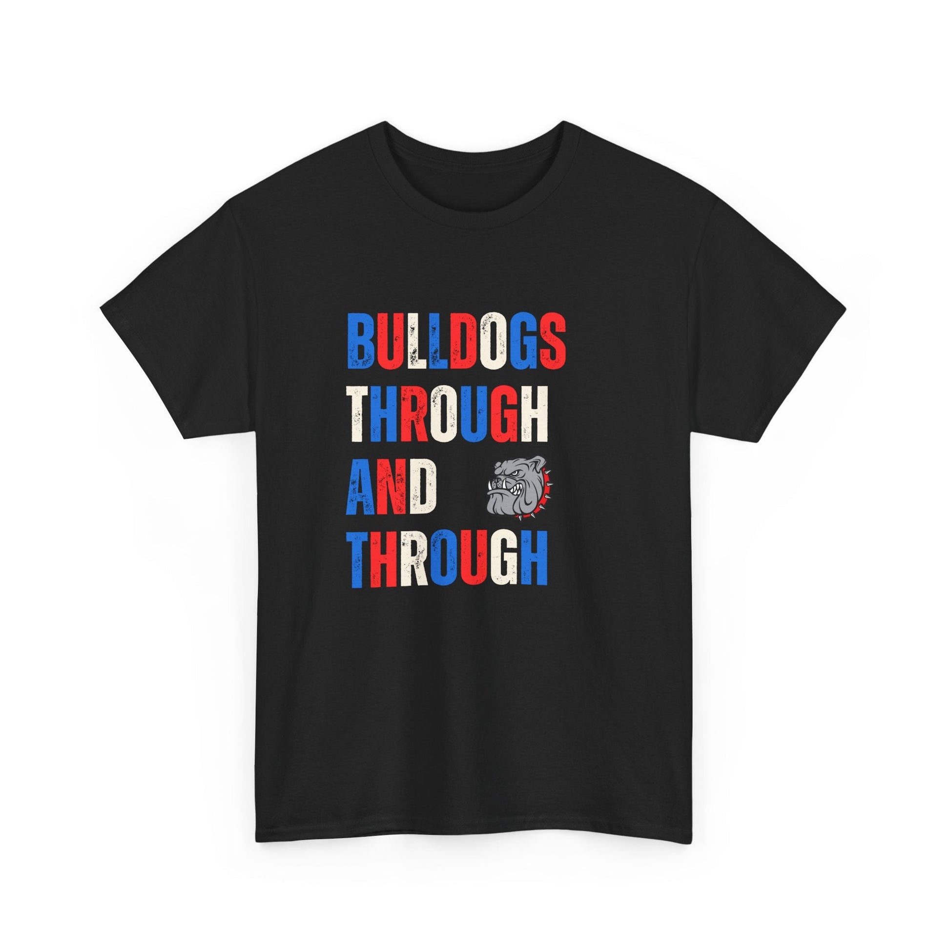 Bulldogs fan tee featuring Bulldogs Through and Through text in team colours