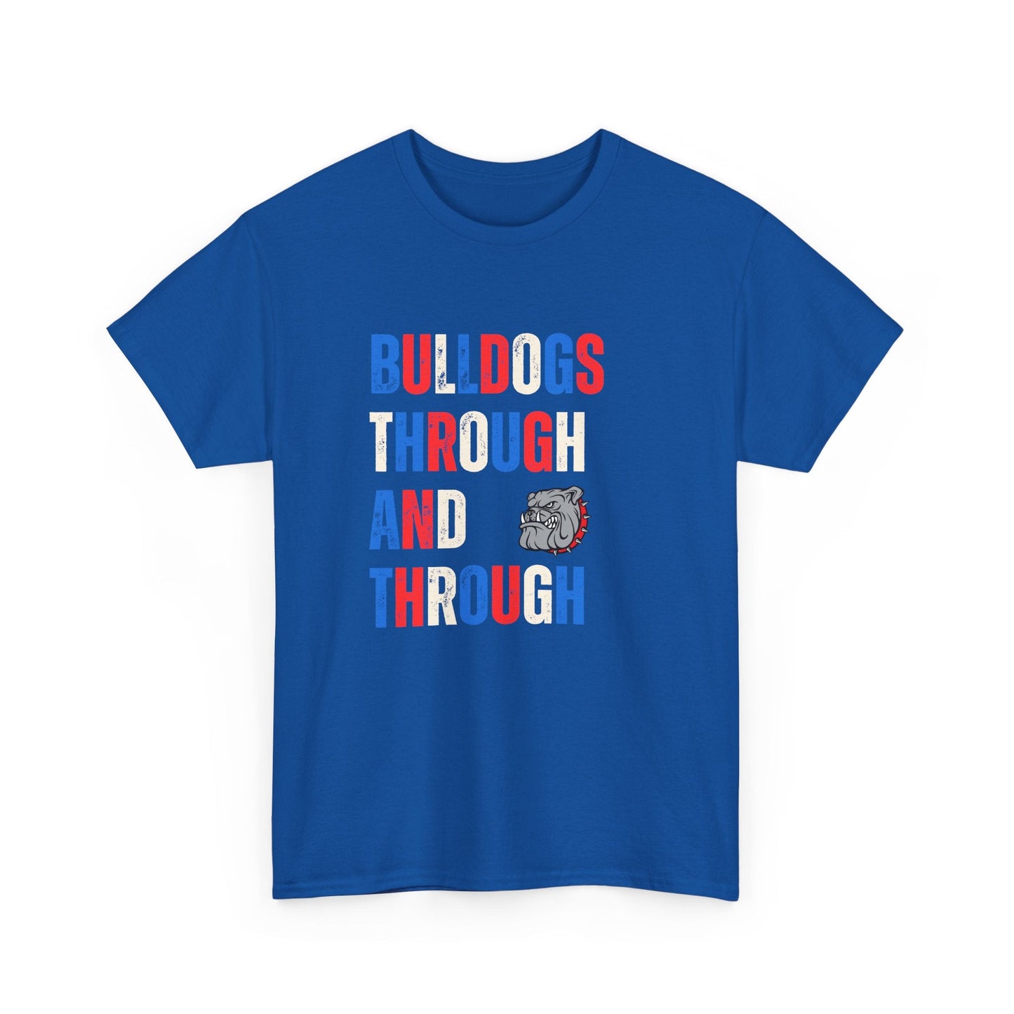 Red, white, and blue Bulldogs t-shirt with bold team pride slogan