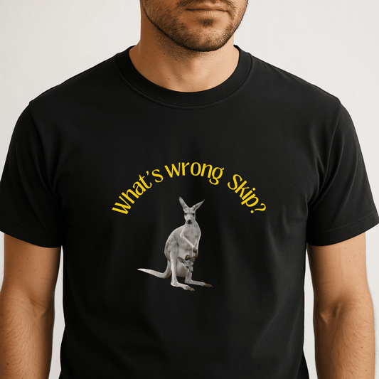 Retro “What’s Wrong Skip?” t-shirt with Skippy the Kangaroo — perfect for Aussie TV nostalgia lovers.