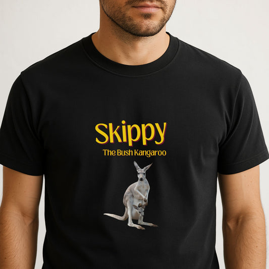 Retro “What’s Wrong Skip?” t-shirt with Skippy the Kangaroo — perfect for Aussie TV nostalgia lovers.