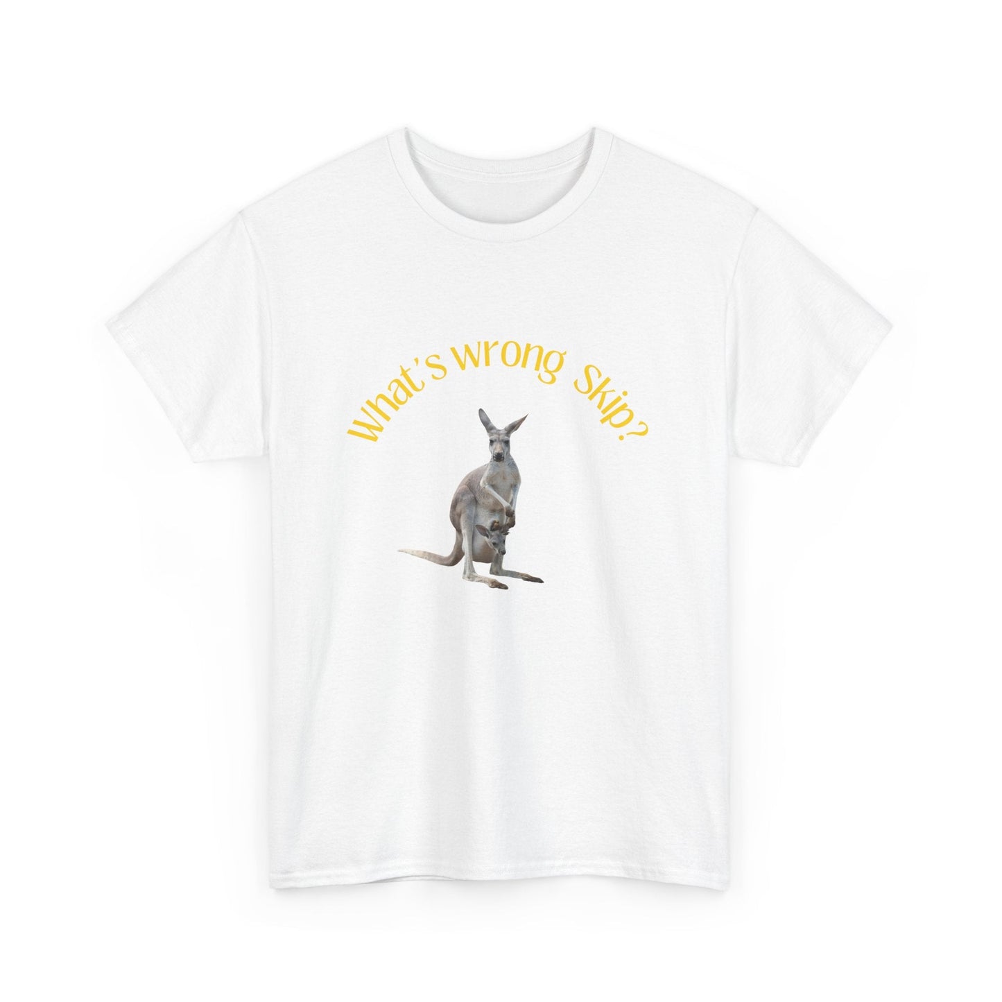 Skippy the Kangaroo t-shirt with classic quote “What’s Wrong Skip?” — great gift for vintage TV fans.