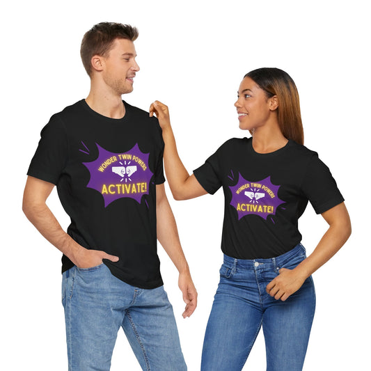 Wonder Twin Powers Activate' t-shirt, a fun and quirky gift for twins and superhero fans.