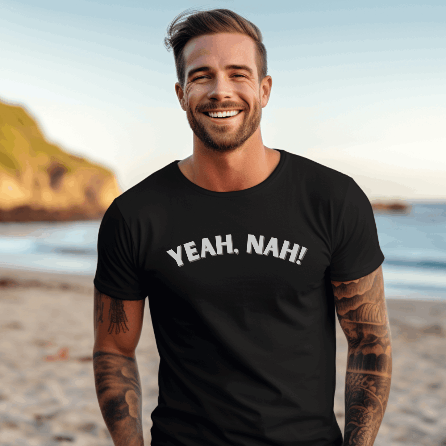 Aussie slang t-shirt with classic 'Yeah, nah!' saying, perfect gift for Aussies and ex-pats